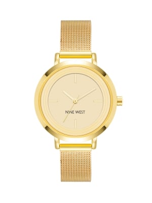 Gold Tone Round Watch with Champagne Dial